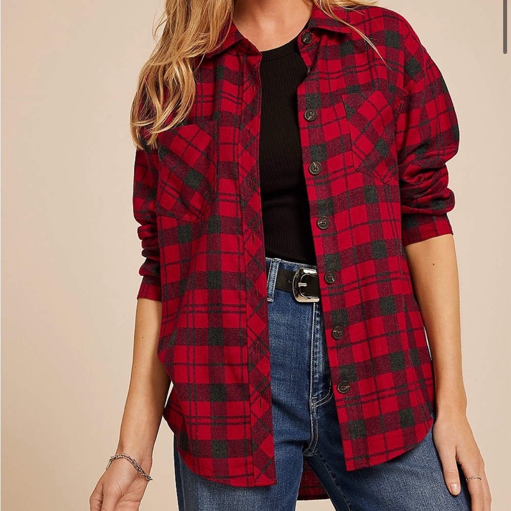 Maurice’s Red and Black Plaid Button-Up Shirt